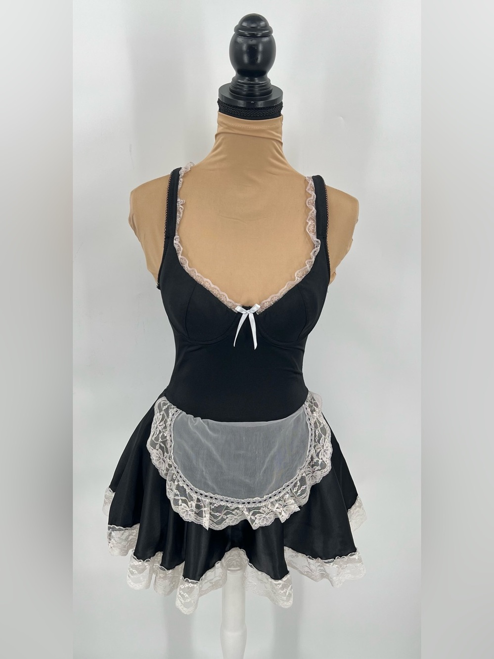French maid black lace cosplay lingerie costume dress babydoll bodouir sexy S